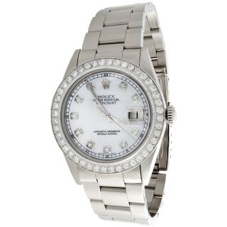 Mens Rolex 36mm Datejust Diamond Watch Oyster Steel Band White Mop Dial 2 Ct.