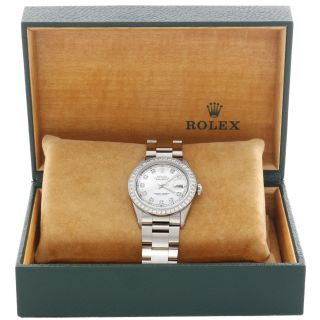 Mens Rolex 36mm DateJust Diamond Watch Oyster Steel Band White MOP Dial 2 CT. 2