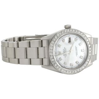 Mens Rolex 36mm DateJust Diamond Watch Oyster Steel Band White MOP Dial 2 CT. 4