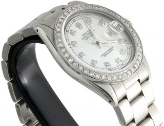 Mens Rolex 36mm DateJust Diamond Watch Oyster Steel Band White MOP Dial 2 CT. 6
