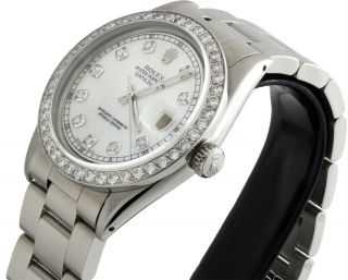 Mens Rolex 36mm DateJust Diamond Watch Oyster Steel Band White MOP Dial 2 CT. 7