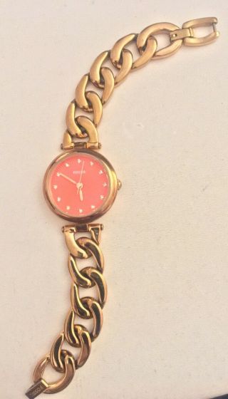 Fossil Olive Red Dial Rose Gold Tone Ladies Watch 6.  5 " Long