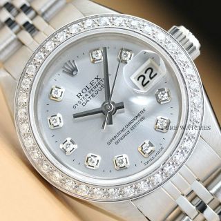 Ladies Rolex Diamond Datejust 18k White Gold Stainless Steel Watch