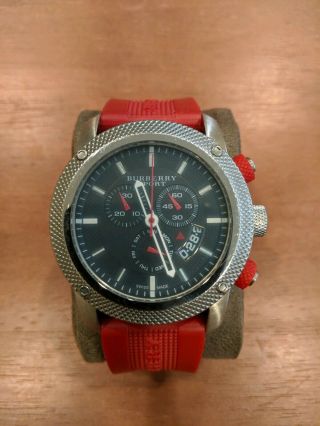 Mens Burberry Sport Red Black Chronograph Watch Bu7706 And Papers