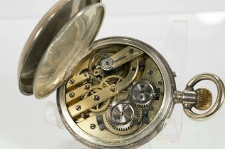 Antique Remontoir 15 Rubis Spiral Breguet Full Hunter 800 Silver Pocket Watch 6