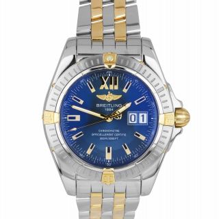 Men ' s Breitling Galactic 41 Date Two - Tone Stainless Gold Blue B49350 Watch 6
