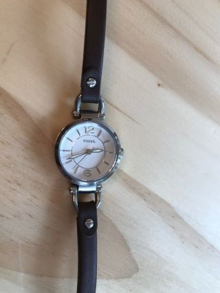Women’s Fossil Es - 3861 Mini Georgia White Dial Brown Leather Watch