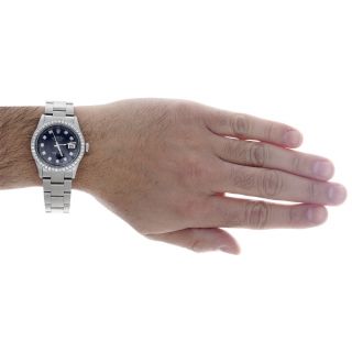 Mens Rolex 36mm DateJust Diamond Watch Oyster Steel Band Custom Black Dial 2 CT. 10