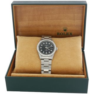 Mens Rolex 36mm DateJust Diamond Watch Oyster Steel Band Custom Black Dial 2 CT. 2