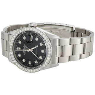 Mens Rolex 36mm DateJust Diamond Watch Oyster Steel Band Custom Black Dial 2 CT. 4