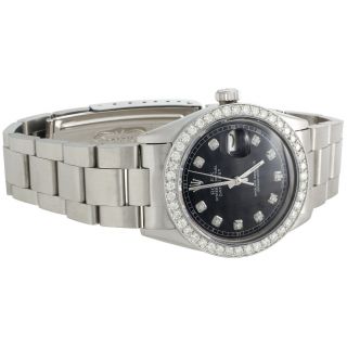 Mens Rolex 36mm DateJust Diamond Watch Oyster Steel Band Custom Black Dial 2 CT. 5