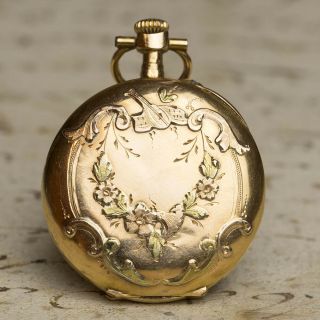 Lady 18k Solid Gold Antique Pocket Or Pendant Watch