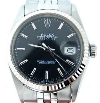 Mens Rolex Stainless Steel/18k White Gold Datejust Black W/jubilee Band 1601