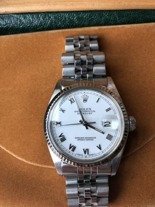 Mens Rolex Datejust Stainless Steel 18K White Gold Watch Silver Roman Dial 16014 3
