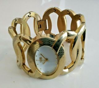 Womens Gold Plated Storm Caprina Large Chunky Bracelet Curb Link Style Watch