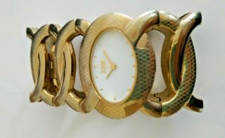 Womens Gold Plated Storm Caprina Large Chunky Bracelet Curb Link Style Watch 2