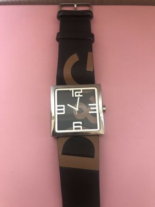 D&g Dolce And Gabbana Brown Leather Square Silver Watch Pre - Owned