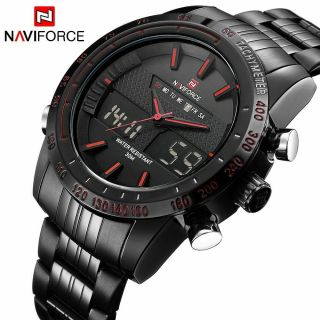 Naviforce Mens Fashion Digital Sport Watch Quartz Analog Luxury Full Steel Watch
