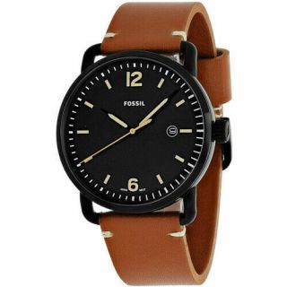 Fossil Commuter Watch Luggage Leather Band Black Dial With Date Mens Fs5276
