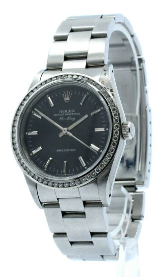 Mens Rolex Air King Precision Stainless Steel Diamond 34mm Watch