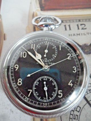 Vintage 1942 WWII Hamilton Model 23 19J 16S Military Pocket Watch w/ Ordnance 9