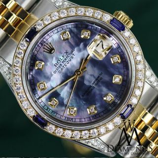 Rolex 26mm Datejust Watch Tahitian Mop Dial With Sapphire & Diamond Bezel
