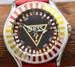 Rare Guess Colorful Dial Bezel 80s Vintage Retro 1987 Mens Watch Swiss Roulette