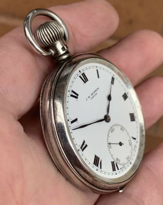 A GENTS VERY GOOD QUALITY CASED SOLID SILVER “J.  W.  BENSON” POCKET WATCH,  1934/5. 10