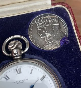 A GENTS VERY GOOD QUALITY CASED SOLID SILVER “J.  W.  BENSON” POCKET WATCH,  1934/5. 12
