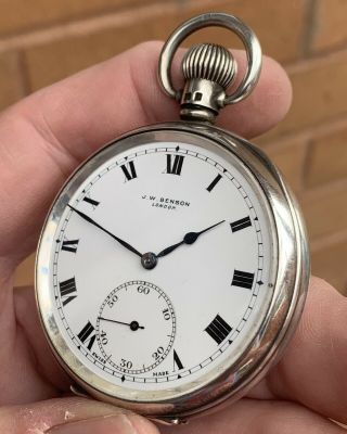 A GENTS VERY GOOD QUALITY CASED SOLID SILVER “J.  W.  BENSON” POCKET WATCH,  1934/5. 6