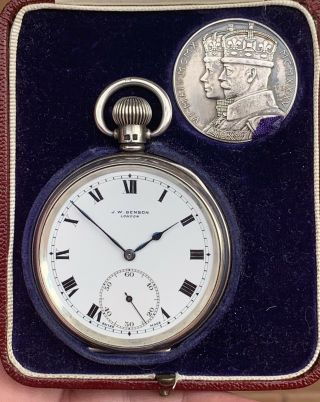 A GENTS VERY GOOD QUALITY CASED SOLID SILVER “J.  W.  BENSON” POCKET WATCH,  1934/5. 7
