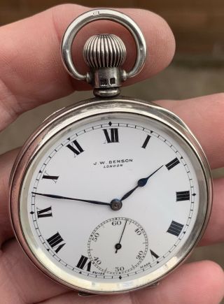 A GENTS VERY GOOD QUALITY CASED SOLID SILVER “J.  W.  BENSON” POCKET WATCH,  1934/5. 9