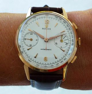 ROLEX CHRONOGRAPH REF.  2508 MODIFIED VALJOUX 22 MOV 18K SOLID GOLD CASE RECASED 2