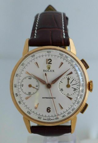 ROLEX CHRONOGRAPH REF.  2508 MODIFIED VALJOUX 22 MOV 18K SOLID GOLD CASE RECASED 6