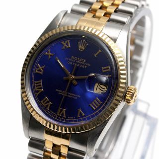 Rolex Datejust ref.  16013 Two Tone Blue Roman Dial automatic men ' s watch $1NR 2
