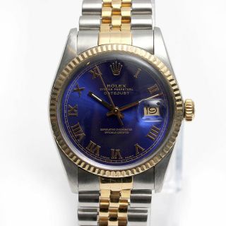 Rolex Datejust ref.  16013 Two Tone Blue Roman Dial automatic men ' s watch $1NR 3
