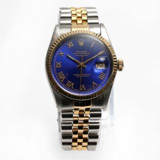 Rolex Datejust ref.  16013 Two Tone Blue Roman Dial automatic men ' s watch $1NR 4