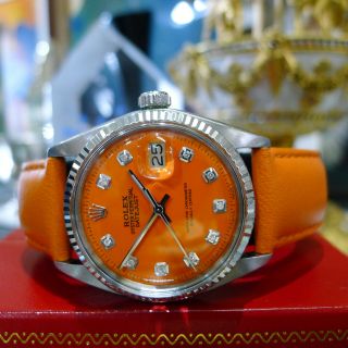 Mens Rolex Oyster Perpetual Datejust Stainless Steel & Gold Orange Dial Watch