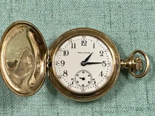 1896 Waltham Pocket Watch 14k Gold Filled Engraved Hunter Case - Runs