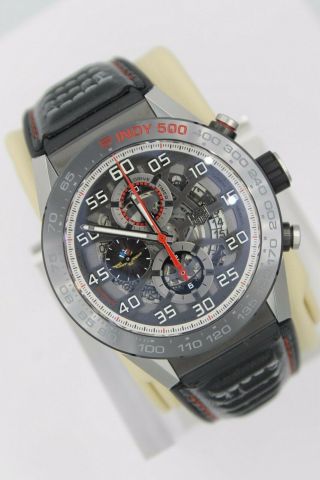 Tag Heuer Black Skeleton Carrera Watch Men CAR2A1D.  FT6101 AUTOMATIC Indy 500 5
