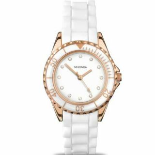 Sekonda 4742 Ladies Rose Gold Plated White Dial & White Silicon Strap Watch