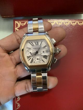 Cartier Roadster Chronograph XL 18k Gold And Stainless Steel 100 Authentic 2
