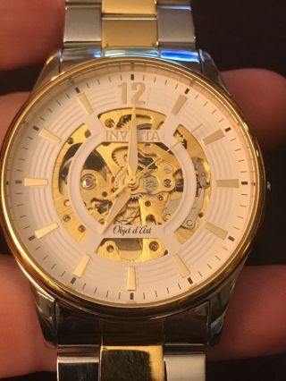 Invicta Men ' s 27572 ' Objet D Art ' Automatic Gold Silver Watch BROKEN STEM 2