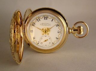 127 Years Old Waltham 10k Gold Filled Hunter Case Fancy Dial Great Pocket Watch