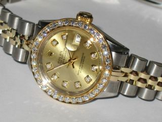 Womens Rolex Datejust Oyster Perpetual 18k Gold Diamonds Everywhere