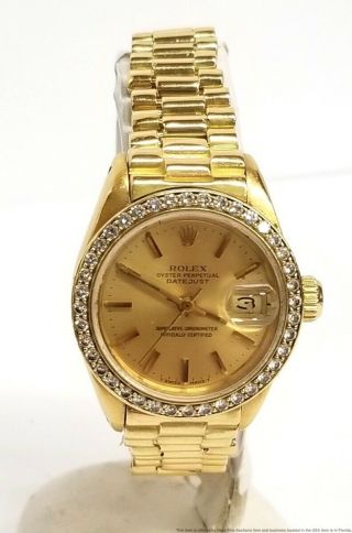 6917 Ladies Rolex President 18k Gold Diamond Bezel Watch Box Tags Booklets 3