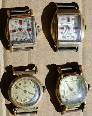 Helbros (2) Benrus & Lathin Wrist Watches Vintage Art Deco 1930 - 40s Rgp Bezels