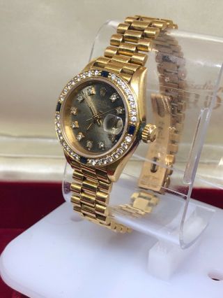 Womens Rolex Datejust 69178 18k Gold Diamond and Sapphire Watch 1986 Box/Papers 2