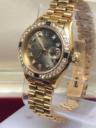 Womens Rolex Datejust 69178 18k Gold Diamond and Sapphire Watch 1986 Box/Papers 3