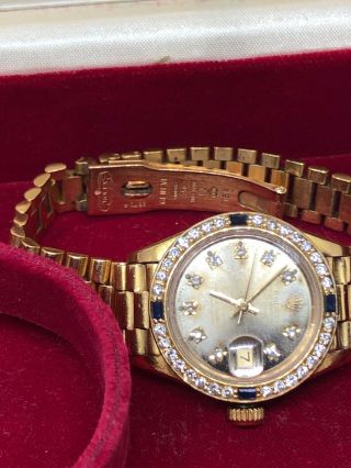 Womens Rolex Datejust 69178 18k Gold Diamond and Sapphire Watch 1986 Box/Papers 6